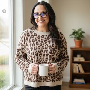 a new day Leopard Print Sweater - Brown and Cream